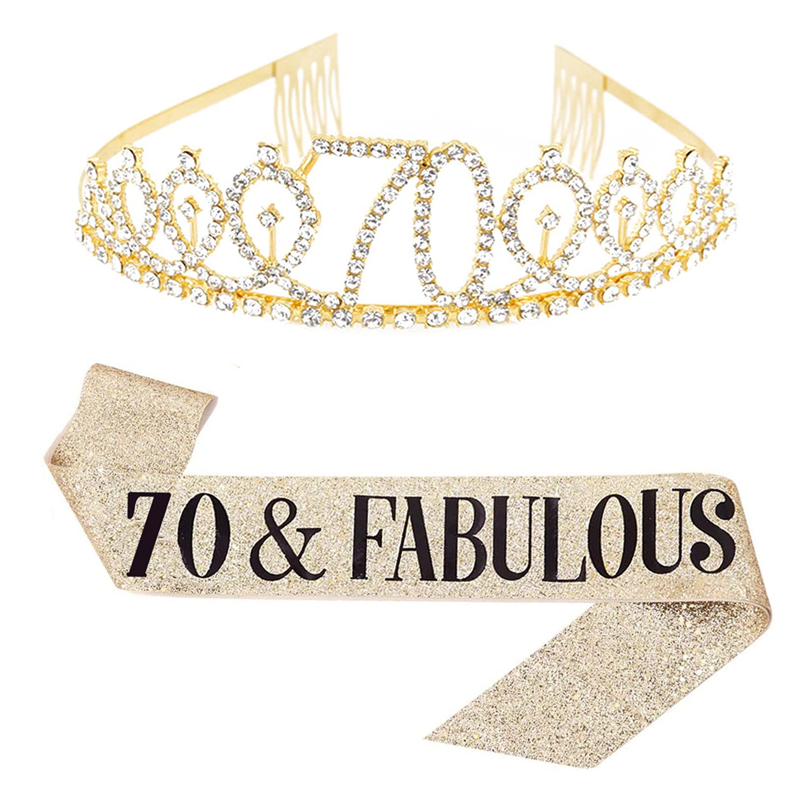 Leixi 70 and Fabulous Sash & Rhinestone Tiara Set - 70th 156 x 10 cm, Gold