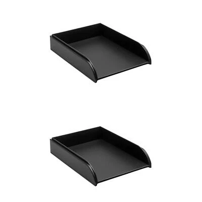 OSCO Black Faux Leather Letter Tray | 2 Pack | A4 | Easily Stackable | Desk File