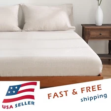 Luxury 100% Linen Bed Sheet 3 Pcs Set 1 Fitted Sheet 2 Pillowcases -Deep Pocket