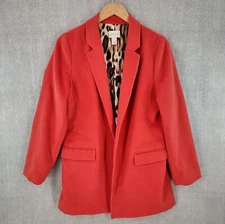 Chicos Jacket Womens 1 Red Plush Open Blazer Leopard Lining Pockets Long Sleeve