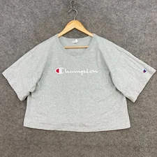 Champion Womens T-Shirt Size XL Extra Large Grey Cropped Short Sleeve 48605