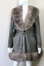Vtg 70s Scully California Gray Leather Shearling Fur Wrap Coat Sheepskin Jacket