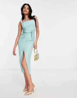 ASOS DESIGN linen cami twist waist midi dress in seafoam green RRP 38 Size  14 | eBay UK