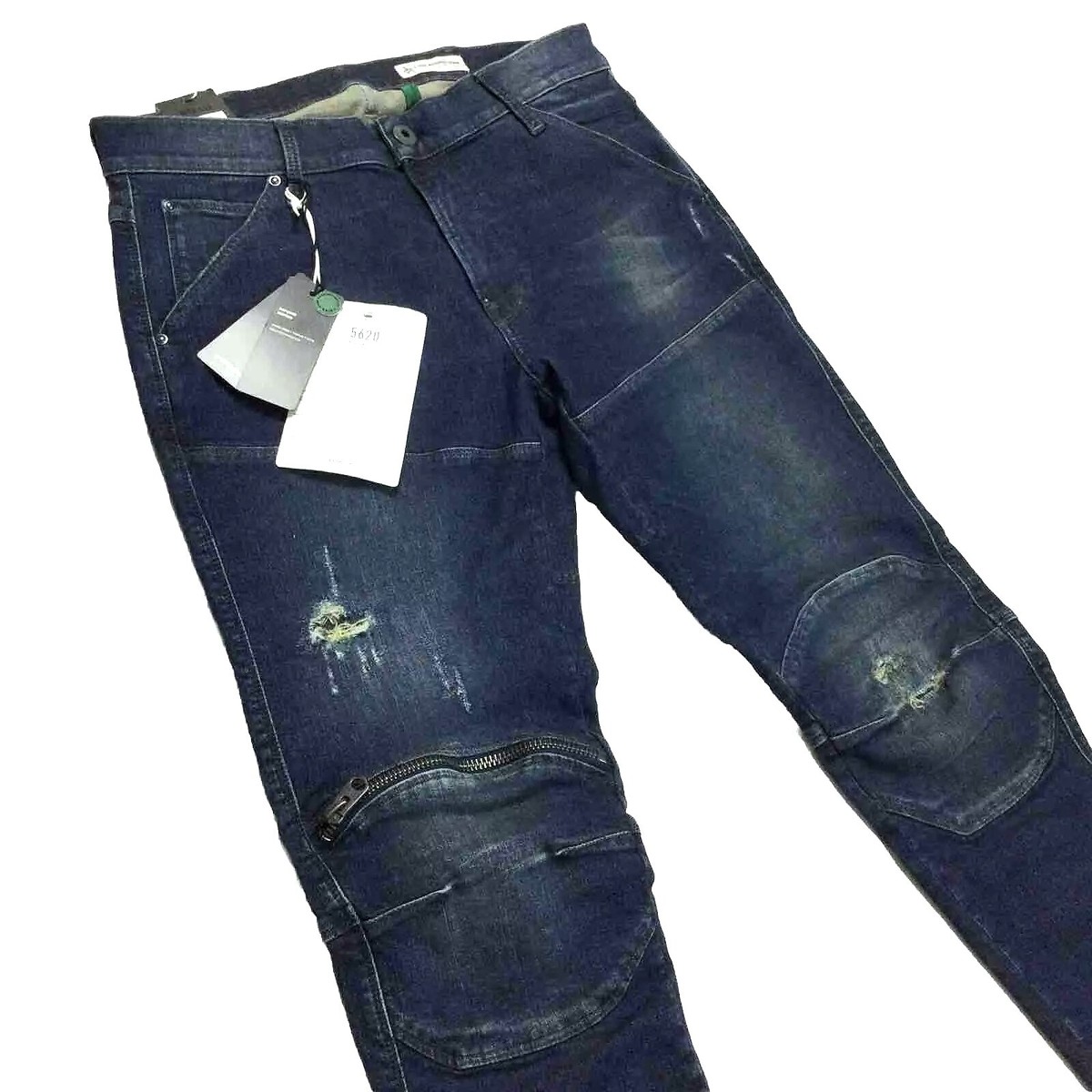 $260 G Star Raw 5620 3D Zip Knee Moto Biker Distressed Skinny 