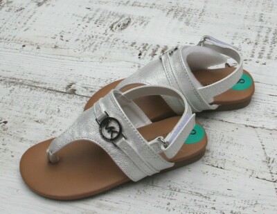 Michael Kors Lyda Girls Sz 11 NEW Sandals Shimmer White Silver Strap Thong