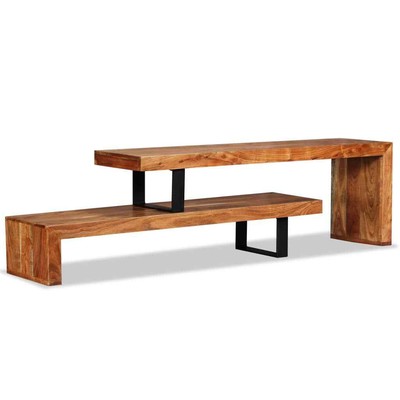 2 Tier Retro TV Schrank Akazienholz Massiv Fernsehschrank Lowboard Fernsehtisch