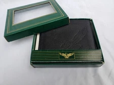 Men's Genuine Leather Wallet American Bald Eagle Imprint Black Bifold New W Box