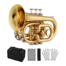 Bb Flat Brass Gold-painted Exquisite Durable Muslady Pocket Trumpet with Case