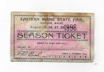 1898 Eastern Maine State Fair, Bangor, Maine Season Pass/Ticket Free Shipping