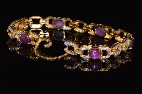 GIA Natural 25.14Ct VS F Diamond Star Ruby 18K Solid Gold Tennis Bangle Bracelet - Picture 13 of 14