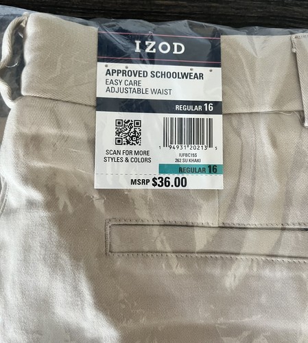 NWT IZOD Boy's Stretch Adjustable Waist Pant Khaki Size 16 - Picture 3 of 5
