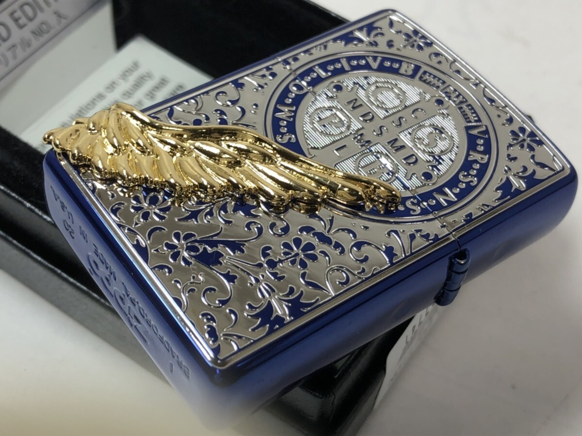 Zippo Angel Wing Gold Metal St Benedict Blue Limited Serial