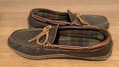 L.L. Bean Men’s Size 11 Acorn Brown Leather Hand Sewn Moccasin Slippers 212164 LL Bean Men Size 8 Handsewn 212164 Leather Flannel Lined  main image 4