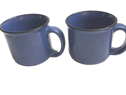 2 Marlboro Unlimited blau gesprenkeltes Steinzeug Kaffeetassen Tassen 16 Unzen - Bild 2 von 7