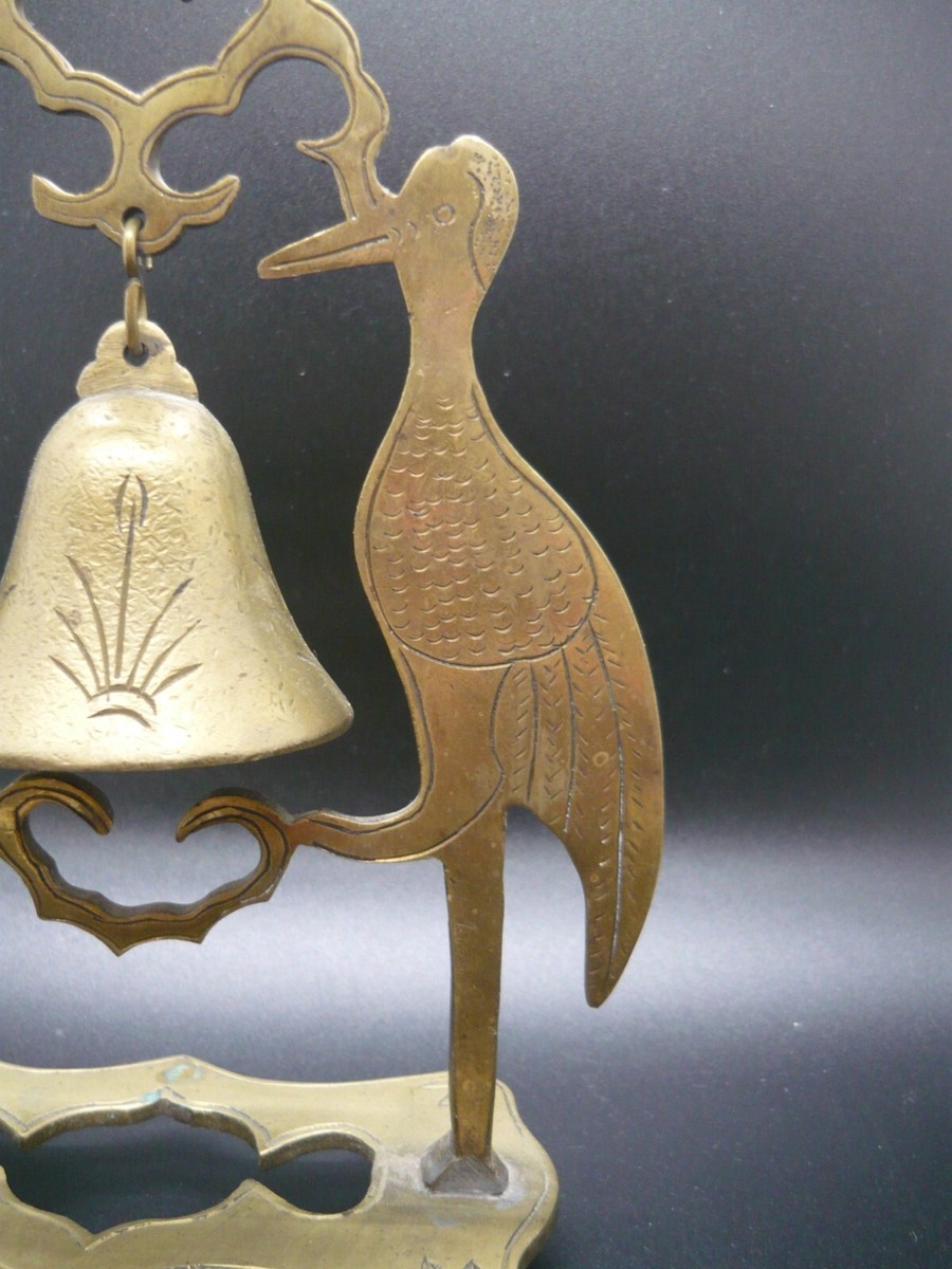 Vintage Brass Bell with Cranes and Bell Hammer Tool | eBay