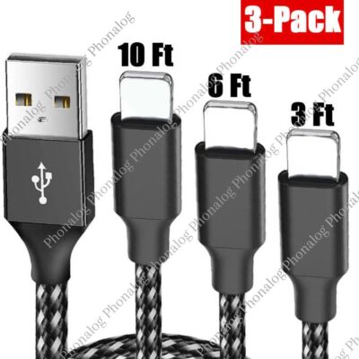 3 Pack USB Charger Cable Braided For iPhone 14 13 11 XR 8 7 6 Fast Charging Cord