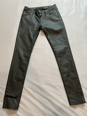 ZARA Premium Denim Wear Black WAXED FINISH Slim Fit