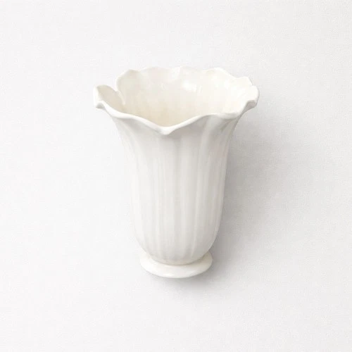 RARE Vintage STANGL ~ Cream/White Ribbed Vase  10"x4" Signed/Marked Pottery