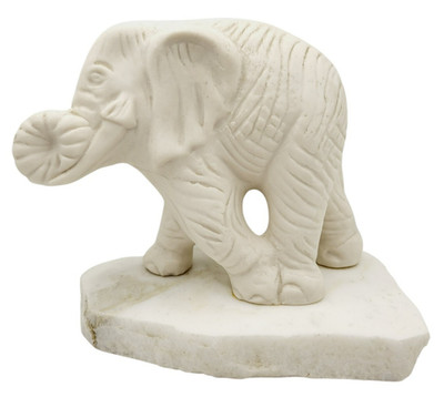 Vintage Rare Maigon Daga White Elephant Marble Base Signed Art Statue Sculpture