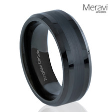    Black Tungsten Carbide Ring Two Tone Brushed Wedding Band Mens Womens 8mm 6mm