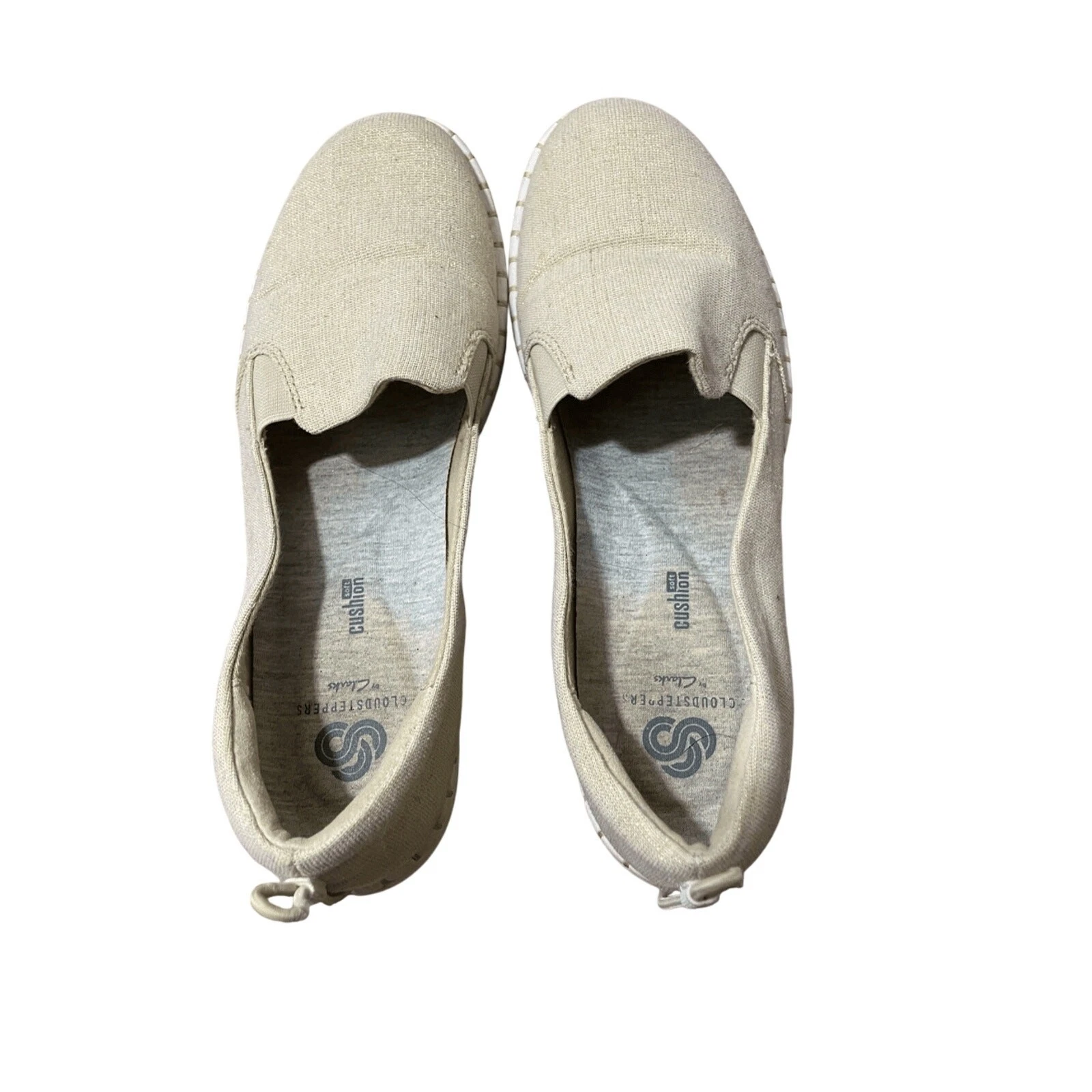 Ballerine donna Clarks Cloudsteppers oro morbide ammortizzate taglia 8 metallizzate futuristiche