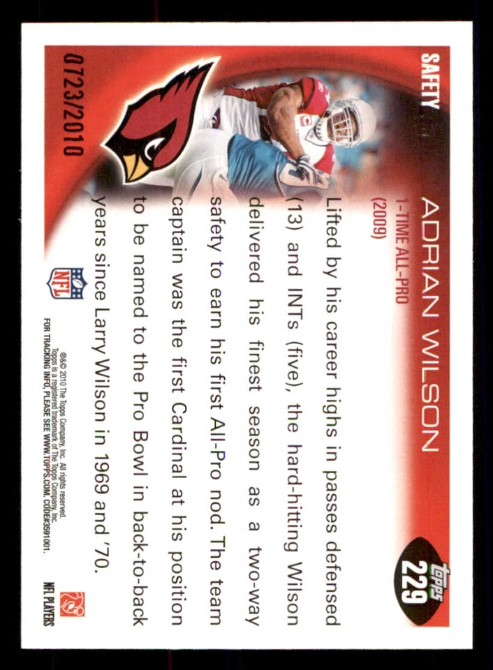 2010 Topps Gold #229 Adrian Wilson AP /2010 - Image 2 of 2