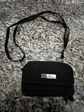 Vera Bradley Grab & Go Crossbody Wallet CLASSIC BLACK multi Pockets EUC