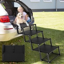 Extra Wide Foldable Dog Stairs for Car, Truck, SUV. Four Steps 250 Lb. Capacity