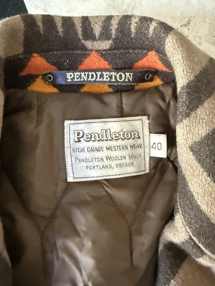 Vintage Pendleton Harding Print Wool Blend Green Ivory Ranch Coat Jacket Men' 40 - Image 4 of 4