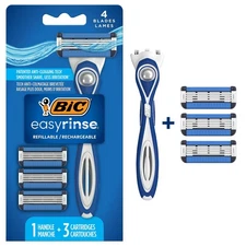 BIC EasyRinse Men's Refillable Razor Kit with 4 Blades and 3 Cartridges