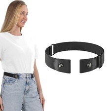 No Buckle Elastic Belt, Stretch Invisible Belt for Jeans, Unisex, 1 Pack Blac...