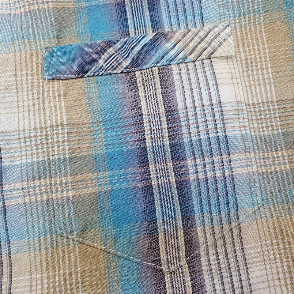 Camisa Cachonda Sapo Para Hombres XL Azul Marrón A Cuadros Algodón Orgánico Bolsillo Abotonado Informal Foto 3 de 4