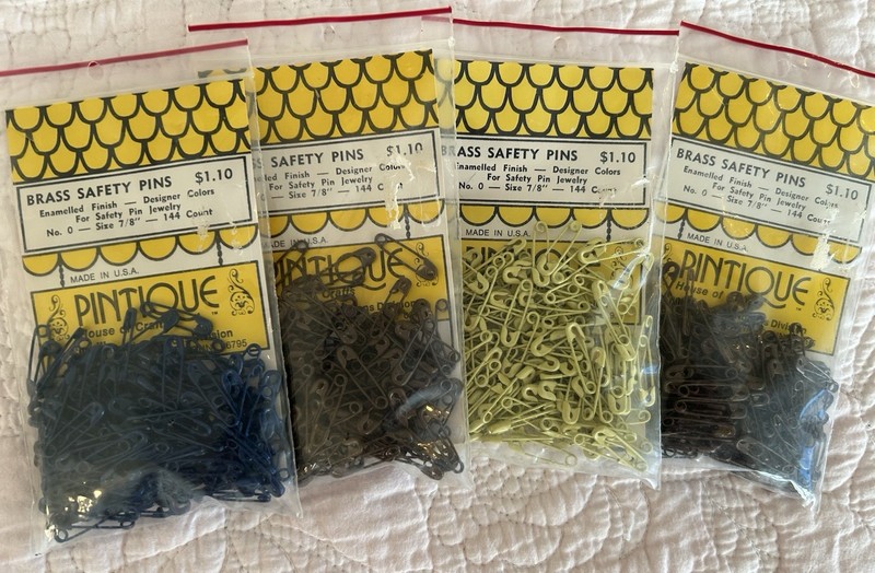 Vintage Pintique Brass Safety Pins Enamelled Finish Lot of 4 Packages