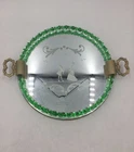 Murano Style Art Glass Vanity Tray Etched Couple Green Rope Edge Vintage 14 In