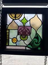 Vintage Recycled Stained Glass Window 12” X 12” Glenn Greene