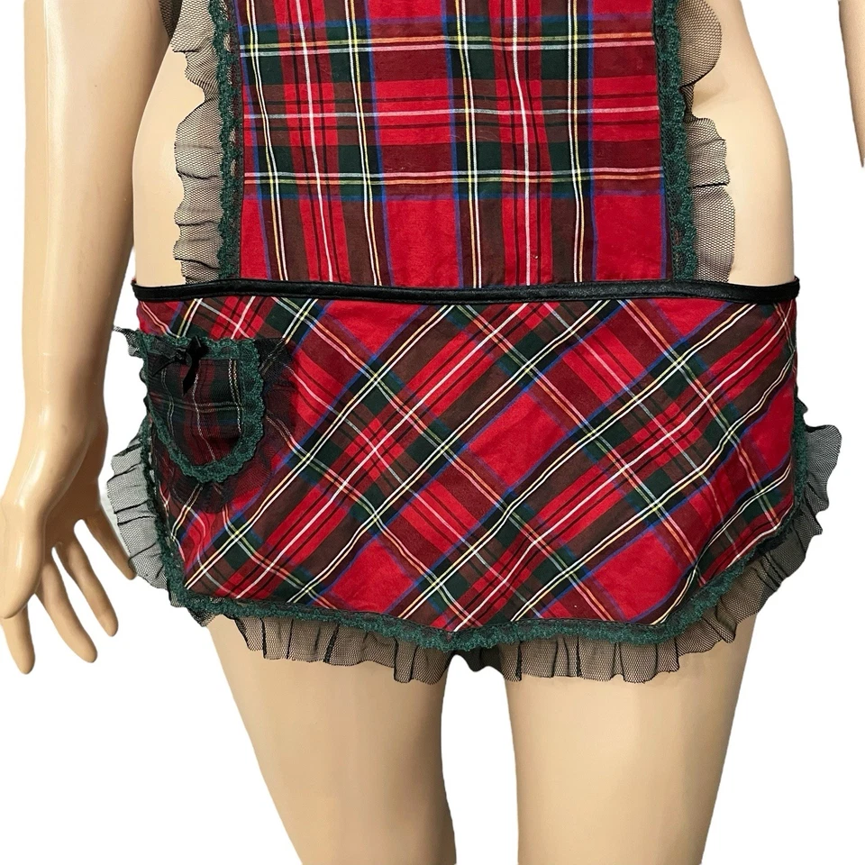 Fredericks Of Hollywood Tartán Escocés Delantal Estilo Camisón Lencería Volantes Medianos Foto 3 de 4