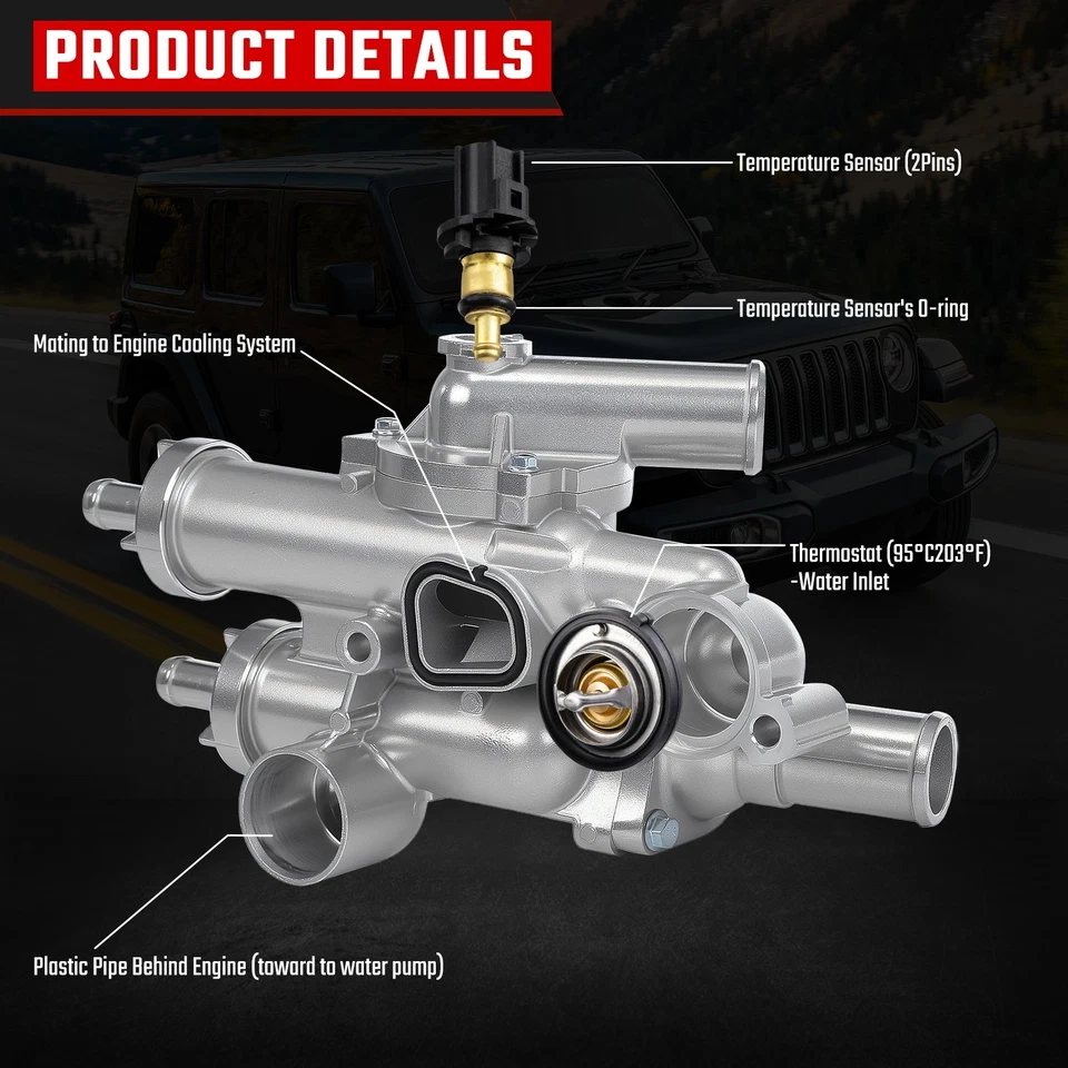 Conjunto de carcasa de termostato de aluminio para 07-12 Dodge Caliber 07-17 Jeep Compass Foto 3 de 4