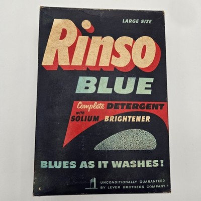 Rinso Blue Detergent w/Solium Large Size Unopened Full Box Nylon Offer 1st Run!