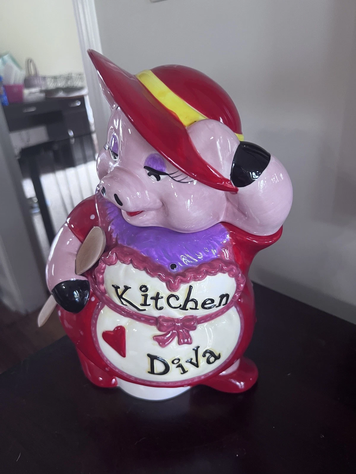Kitchen Diva Pig Cookie Jar Red Hat Society Miss Piggy Mercuries Ceramic
