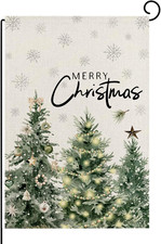 Christmas Pine Trees Garden Flag 12x18 Inch Double Sided Burlap Snowflakes Winte