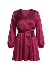 143 Story Magenta Animal Jacquard Long Sleeve Wrap Mini Dress Size 1X