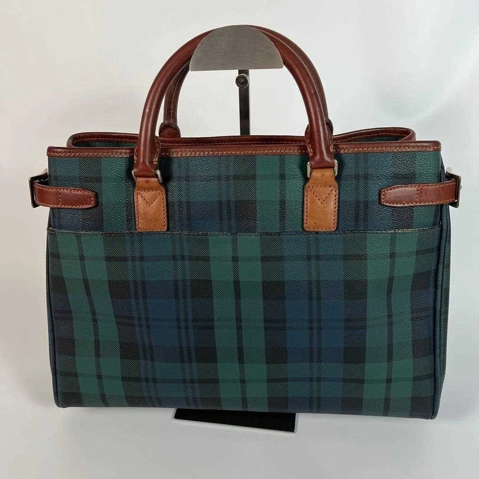 RALPH LAUREN Handbag Tote Medium Check Leather Green women's USED FROM JAPAN - Image 3 of 4