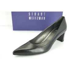 Stuart Weitzman Black Leather Classic Pointy Toe Heels Pumps SZ 8.5 Narrow $385