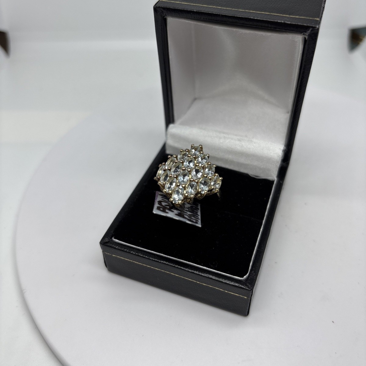 1699)Sterling Silver 925 Gold Plated TGGC Cocktail Ring With Aqua