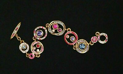 Patricia Locke Gold Plate 8'' ROUND TRIP Bracelet Passion Swarovski Crystals NWOT