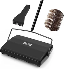 Carpet Floor Sweeper with Adjustable Handle Non-Electric Manual Sweeping Black