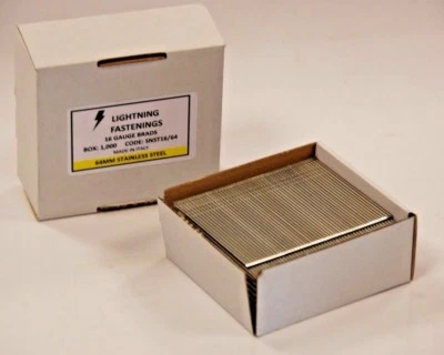 16 Gauge Stainless Steel Finish Nails: 20, 25, 32, 38, 50 & 64mm X 1000 Box Qty