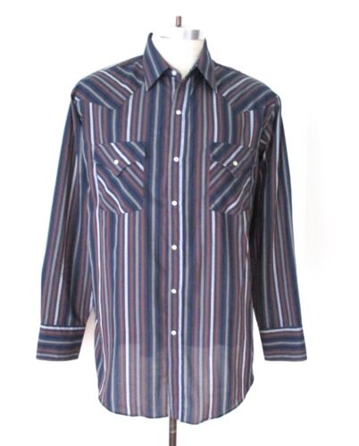 VGC Ely Cattleman Blue Black Gray Rust Stripe Western Shirt Pearl Snaps L - 第 1/5 張圖片