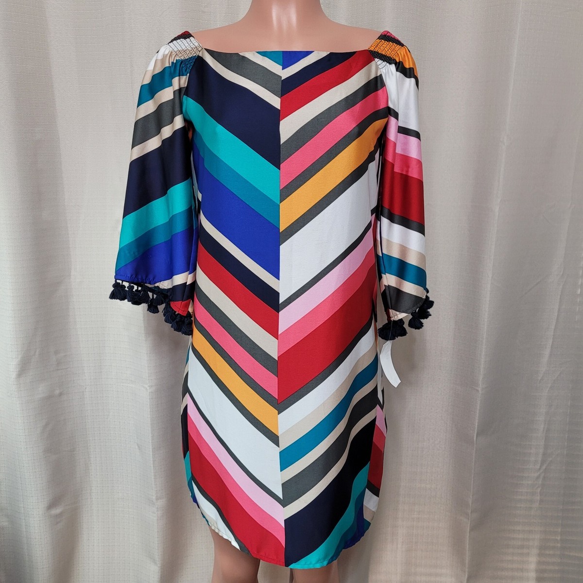trina turk off shoulder dress NWT TRINA TURK MILEY OFF THE SHOULDER BELL SLEEVE DRESS BLUE SZ 8