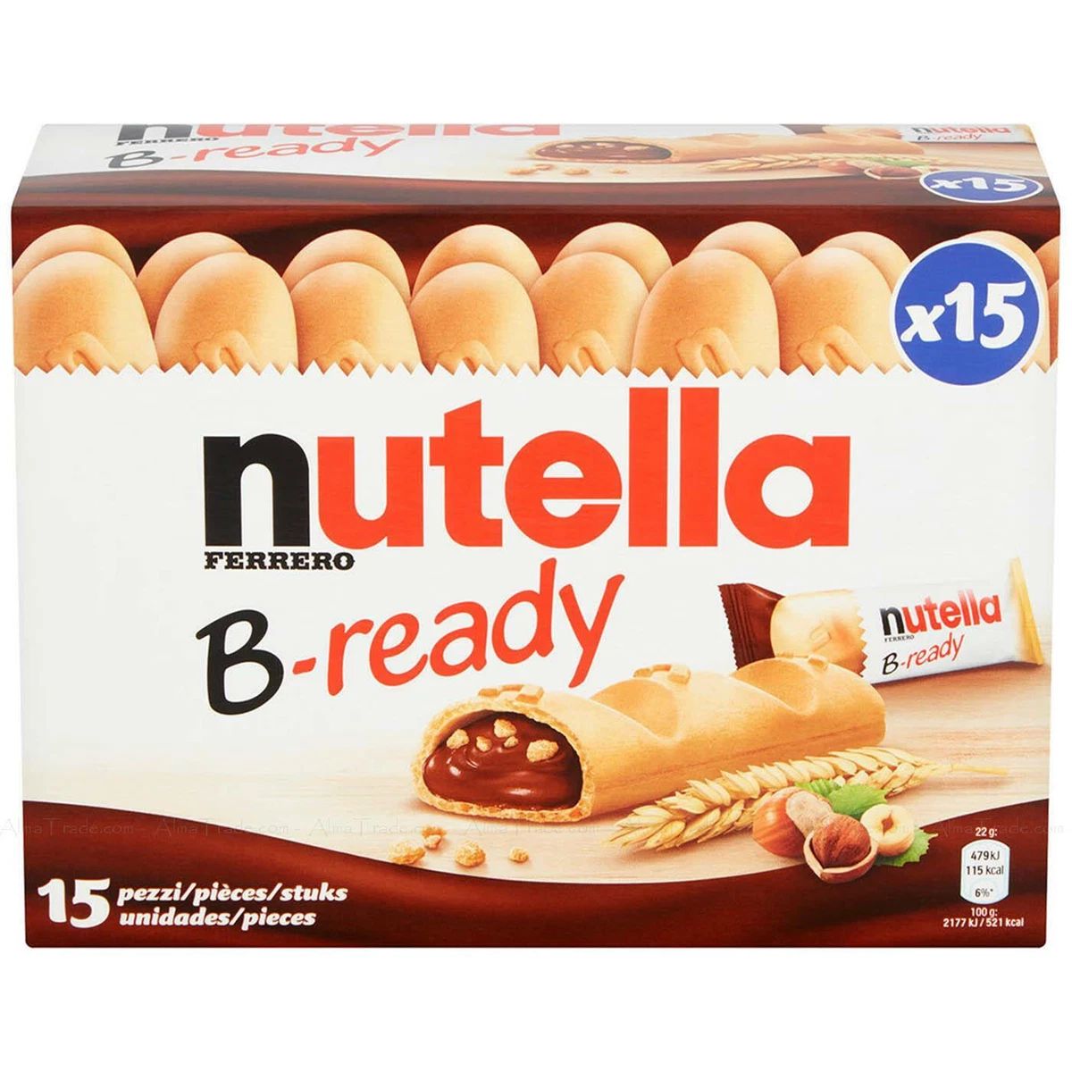 Nutella Ferrero B Ready Crispy Wafer Chocolate HazelNut Sticks Pack of 15 Bars
